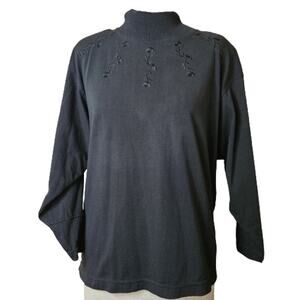 Vintage 80s Black Mock Neck Sweater with Floral Detail Size Small